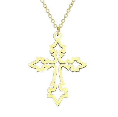 Fako Bijoux - Ketting Met Kruisje Gothic - Stainless Steel - RVS - Staal - Goudkleurig