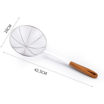 Roestvrijstalen Grote Vergiet met Houten Handvat Olie Afgiet Skimmer Filter Friet Zeef Lepel Thuis Keuken Accessoires white