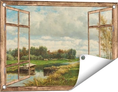Gards Tuinposter Doorkijk Landschap in de Omgeving van Den Haag - Willem Roelofs - 60x40 cm - Tuindoek - Tuindecoratie - Wanddecoratie buiten - Tuinschilderij