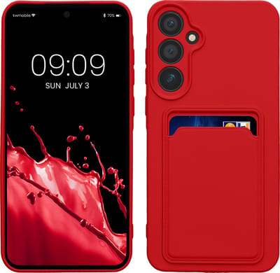 kwmobile telefoonhoesje geschikt voor Samsung Galaxy A55 5G - Hoesje met pasjeshouder - TPU case in rood