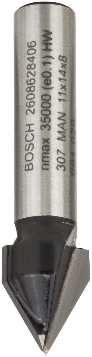 Bosch - V-groeffrezen 8 mm, D1 11 mm, L 14 mm, G 45 mm, 60°