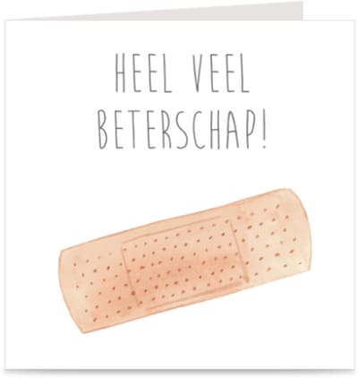 HEEL VEEL BETERSCHAP | kaart / wenskaart met envelop | leuke beterschapskaart met pleister | kinderen / volwassenen