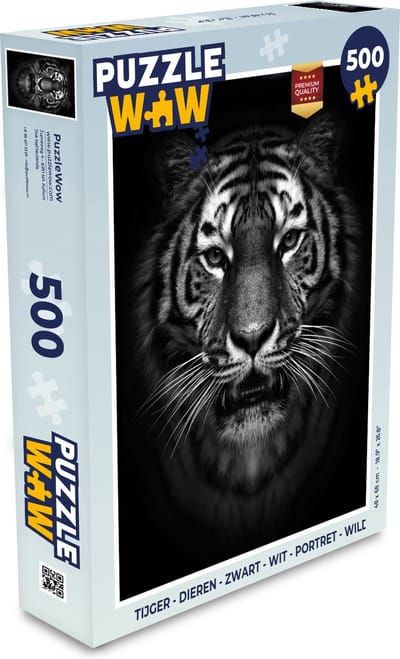 Puzzel Tijger - Dieren - Zwart - Wit - Portret - Wild - Legpuzzel - Puzzel 500 stukjes