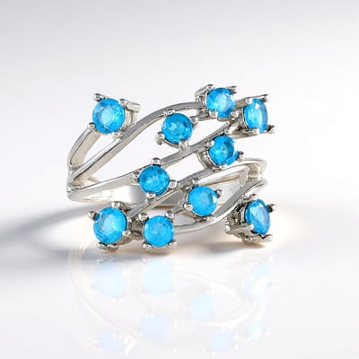Cavill - Verstelbare Ring 925 Sterling Zilver Platina Gecoat - Neon Blauwe Apatiet 1,49 ct - Braziliaanse Edelsteen - Modern Design - Stijlvol Sieraad
