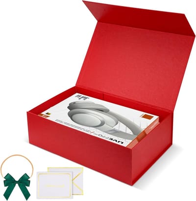 Luxe Cadeaubox met Magnetische Sluiting, Grote Verpakkingsdoos met Lint en Gescheurd Papier, Perfect voor Over-Ear Hoofdtelefoons en Cadeaus in het Algemeen (Rood)