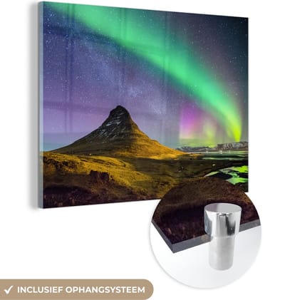 MuchoWow® Glasschilderij 120x90 cm - Schilderij acrylglas - Aurora - Noorderlicht - Nacht - Foto op glas - Schilderijen