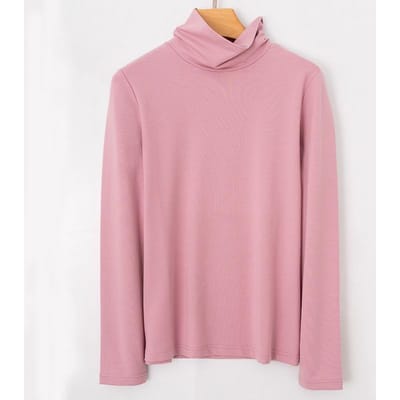 Puur Katoenen T-shirt Coltrui Puur Katoen Lange Mouw Gestapelde Kraag Machinewas Basis Shirt Zacht Kleverig Xinjiang Katoenen T-shirt Dames XXXL pink