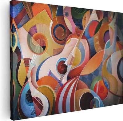 Artaza Canvas Schilderij Gitaar Abstract - 40x30 cm - Klein - Wanddecoratie Woonkamer - Muurdecoratie Muziek - Kamer Accessoires