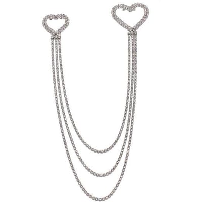 Broche en Cristal Strass Épingles de Revers en Forme de Cœur Chaîne à Pampilles Longues Badge Luxueux Broches de Mariage Pour Femmes Accessoires white