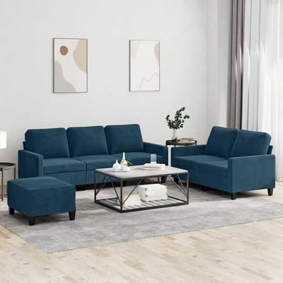 vidaXL - 3-delige - Loungeset - met - kussens - fluweel - blauw