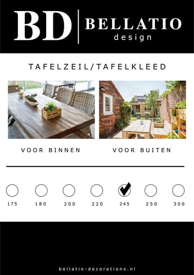Bellatio Design Tafelzeil White Garden - uni zwart glans - 140 x 245 cm - Rechthoekig - Buiten en binnen - Tuintafelkleed
