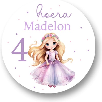Traktatie Stickers Met Naam en Leeftijd - Prinsesje- Gepersonaliseerd - Sluitstickers - Kinderfeest Traktatie - Uitdelen - Uitdeeltraktatie - Traktatiestickers Pimp Studio