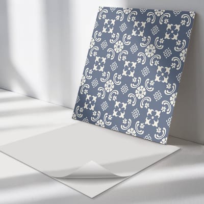 Wallfluent Vinyl Tegels - Achtergrond met Bloemenpatroon Zelfklevende Vinyl Tegels - 30 cm x 30 cm - Marine Vinyl Tegels - Set van 9 - Vierkant PVC Tegels - Patroon Plaktegels - Vinyl Wandtegels - Plaktegels Keuken en Badkamer