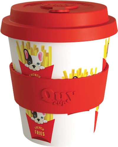 Quy Cup 230ml Ecologische Reis Beker - “French Fries" - BPA Vrij - Gemaakt van Gerecyclede Pet Flessen met Rood Siliconen deksel