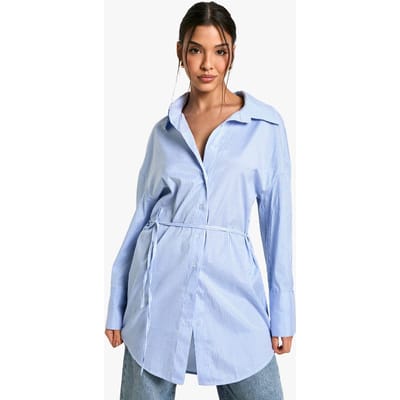 boohoo Dames Pinstripe Oversized Tie Detail Shirt | Lichtblauw | Maat: 34