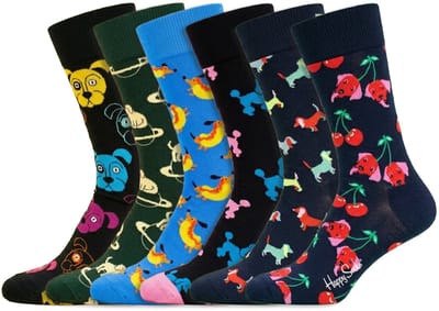 6 Paar | Happy Socks | Thema Honden | Dames & Heren | Diverse kleuren en printjes | Maat: 41-46