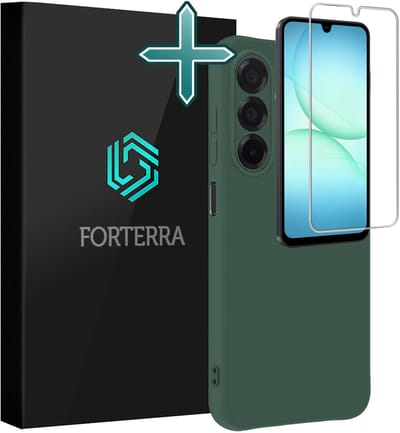 Hoesje Met Screenprotector - Geschikt voor Samsung Galaxy A17 - Sterk & Shockproof - Telefoon Hoes - Back Cover - Siliconen Case - Donkergroen