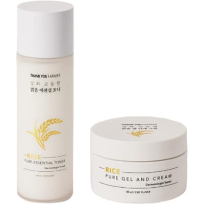 THANK YOU FARMER Rijst Pure Essentiële Toner 200ml + Gel en Crème 80ml - Verhelderende Duo Set