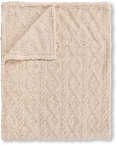 Luxe Teddy Plaid - Deken - Dekentje 130x160 cm - Jacquard Geweven Kabelpatroon - Off-White - 1 Persoons - 100% Polyester Sherpa - Oeko-Tex Gecertificeerd