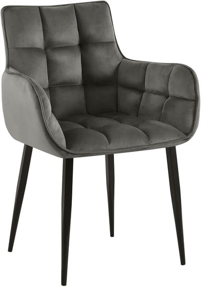 CLP Tirana Eetkamerstoel - met armleuning - met rugleuning - zwart metalen frame - fluweel - velvet - antraciet
