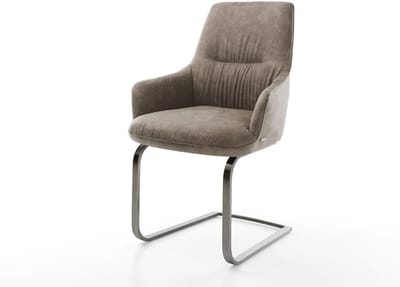 Sledestoel Zelia-Flex met armleuning sledemodel vlak grafiet microvelours taupe vintage pocketveer kern