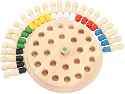 Dailygoods- Schaakspel Hout - Draagbaar - 24 Kleurrijke Schaakstukken - Educatief Geheugenspel - Voor Kinderen en Gezinnen - Ontwikkelt Logische Vaardigheden