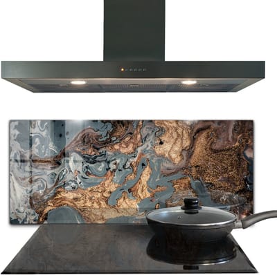Tulup Achterwand Keuken - Abstracte marmerkunst Spatplaat Keuken Glas - 125 x 50 cm - Bruin Foto Achterwand Keuken - Texturen en Patronen Spatscherm Keuken - Kookplaat achterwand - Kookplaatachterwanden