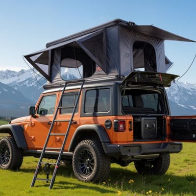 VEVOR Hard Shell Daktent voor 2-3 Personen, Aluminium Kampeertent met Driekleurige Led-Verlichting & 2 Ramen, Waterdicht & Winddicht, voor Jeep SUV Pick-Up 212 X 132 X 95 cm (Uitgeklapt)