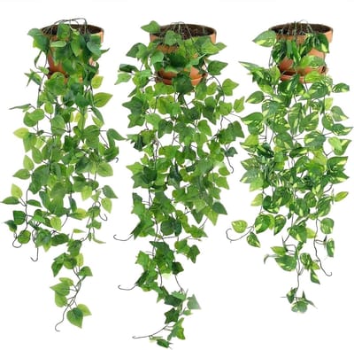 3 Pcs Artificial Hanging Plants,Artificial Plants Indoor Realistic Fake Ivy Decor Faux Drag Plant for Indoor Outdoor - ShopVlot