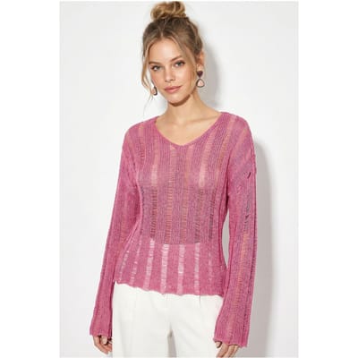 Dames Textured V-hals Gebreide Top