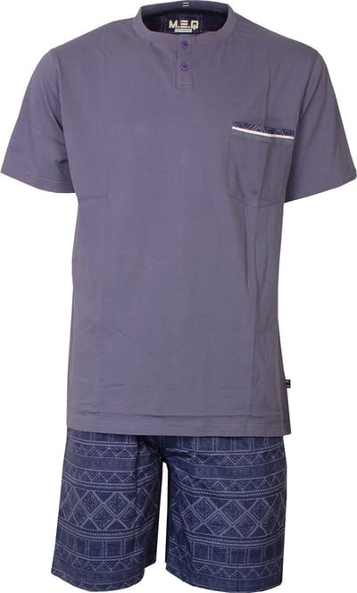 MEQ Heren Shortama - Pyjama Set - Borstzakje - Blauw - Maat S