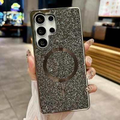 Luxe Glanzende Strass Diamanten Hoesje Voor Samsung S25 S24 S23 Ultra S25 Plus Magnetisch Draadloos Opladen Schokbestendige Hoes Galaxy S24