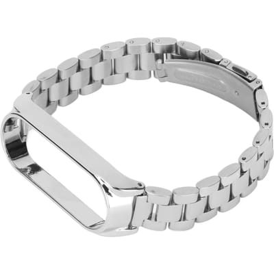 Bracelet de Montre Connectée Acier Inoxydable Anti-Perte avec Boucle Déployante à Double Fermoir pour Mi Band 6Argent argenté