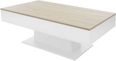 Salontafel 110x60x40 cm wit/eiken look incl. 2 opbergvakken onder verschuifbaar blad ML-Design