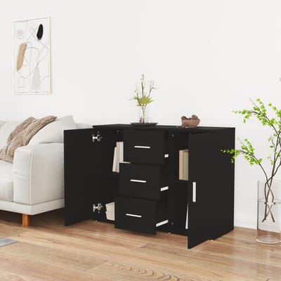 vidaXL - Dressoir - 91x29,5x65 - cm - bewerkt - hout - zwart