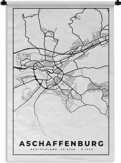 Wandkleed - Wanddoek - Afschaffenburg - Stadskaart - Plattegrond - Kaart - 120x180 cm - Wandtapijt