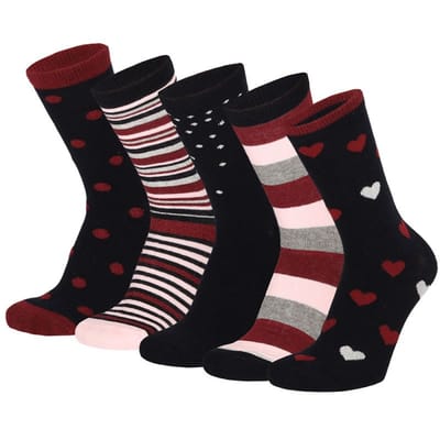 Kindersokken meisjes casual print Grijs/Rood 5-Pak - 27/30