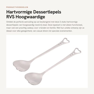 Dailygoods- Lepel Set van 2 - Roestvrij Stalen Soeplepels - Hartvormige Dessertlepels - Ergonomische Handgreep - Geschikt voor Vaatwasser - Perfect Cadeau - Dessertlepel