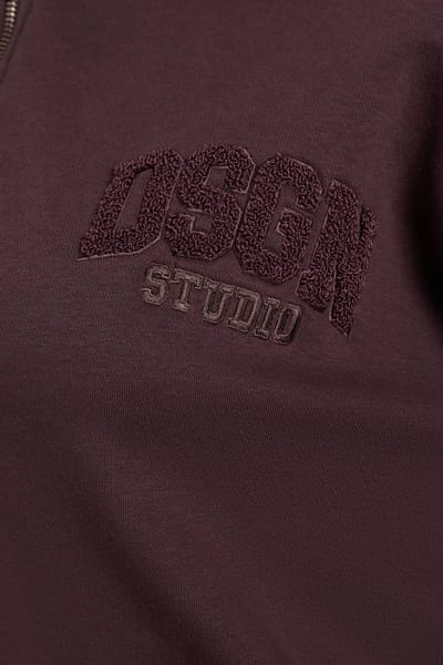 Dames Dsgn Studio Handdoekstof Applique Boxy Crop Hoodie Met Rits | Chocoladebruin | Maat: XS