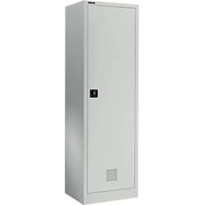 Garderobekast - B 600 x D 500 x H 1935 mm - cilinderslot - blank alu en lichtgrijs - ons merk Schäfer Shop Select