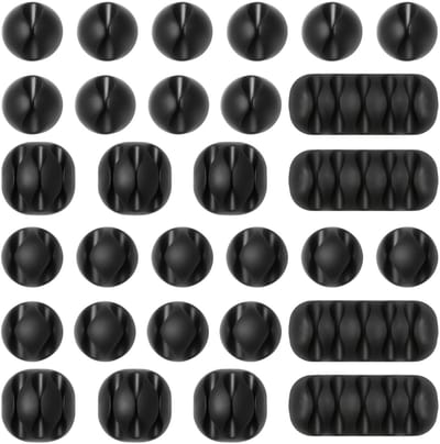 JHUBERS - Kabelclips - Kabelhouder - Zelfklevend en veelzijdig - Zwart - Kabelorganizer - Ideaal voor bureaus en thuis - 30 stuks
