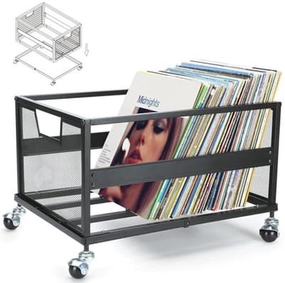 Vinyl Record Storage Rack with Wheels - Stylish Metal Organizer for Up to 100 Albums