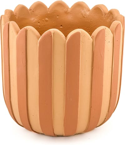 HomeBound by KY | Aardewerk bloempot striped orange | oranje gestreepte vaas/pot