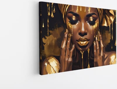 Saammp Canvas Schilderij - Afrikaanse Vrouw met druipend goud - abstract - 30x20 - Foto op canvas - Wanddecoratie - Muurdecoratie Woonkamer - Slaapkamer decoratie - Canvas Print