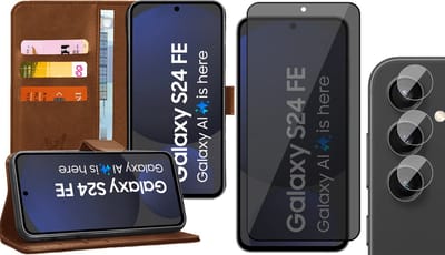 Hoesje geschikt voor Samsung Galaxy S24 FE - Privacy Screenprotector Volledig Dekkend Glas & Camera - Portemonnee Book Case Bruin
