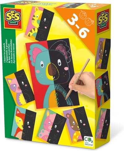 SES - Ik leer scratchen - 6 scratch kaarten en houten kras pen - met hulplijnen