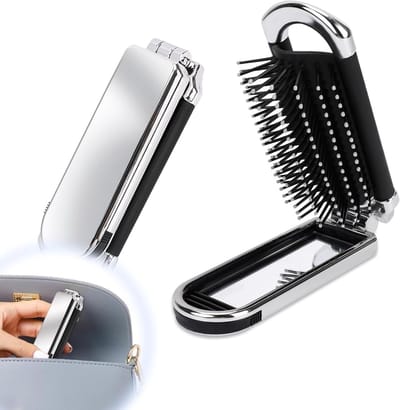 Vouwbare Reishaarborstel met Spiegel, Compact en Handzaam, Perfect voor Gym en Reizen, Mini Massageborstel voor Haarstyling