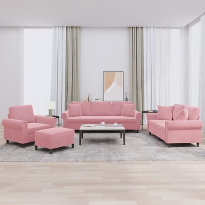 vidaXL - 4-delige - Loungeset - met - kussens - fluweel - roze
