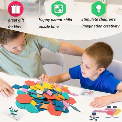 Houten Puzzel - Geometrische Vormen - Kinderontwikkeling - 180 Vormen 24 Kaarten - 24x20x3.5 cm
