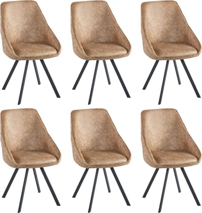 Colenis® - Twisty Eetkamerstoel - Set Van 6 - Wood - Microfiber - Zwarte Poten - 180° - Draaistoel